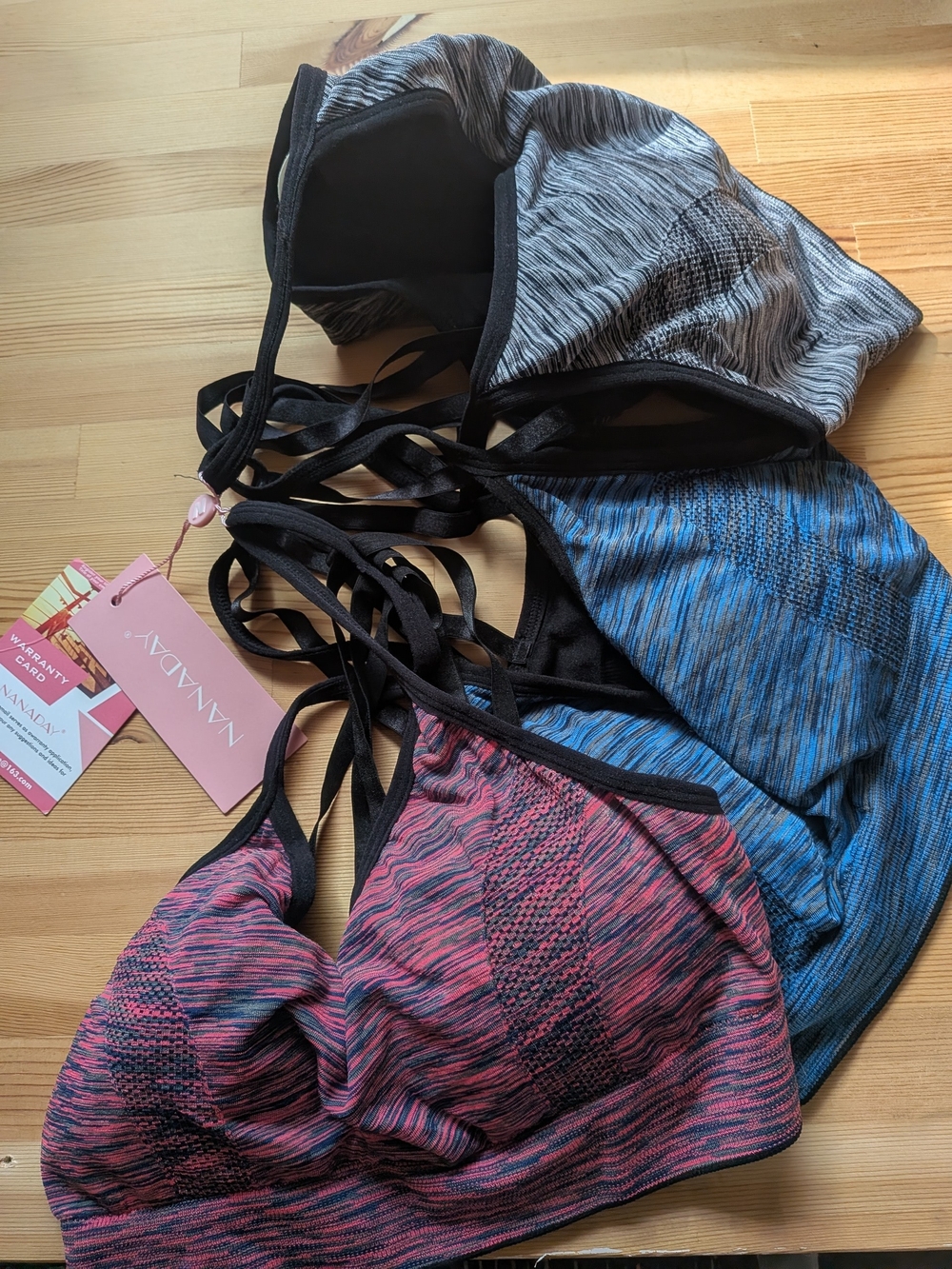 NANADY Strappy Sports Bralettes - Gray, Blue, Pink